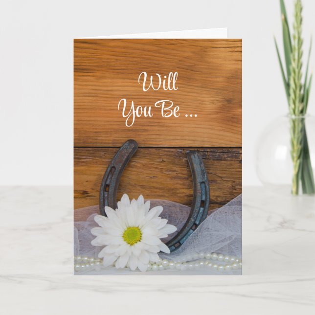 Daisy and Horseshoe Will You Be My Bridesmaid Invitation (Front)