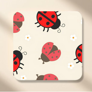 Daisy and Ladybug Birthday Party Square Paper Coaster