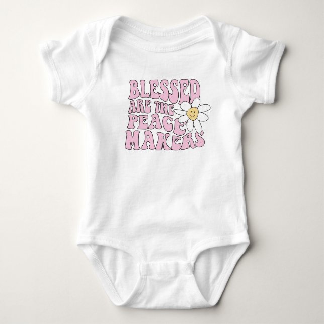 Daisy and Peace Makers Slogan Baby Bodysuit (Front)