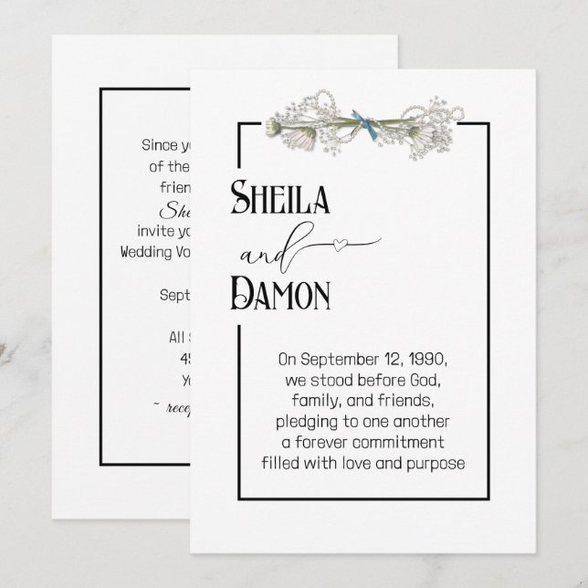 Daisy and Pearls Bouquet Wedding Vow Renewal  Invitation (Front/Back)