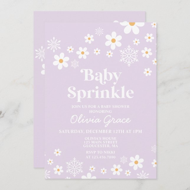 Daisy and Snowflake Retro Baby Sprinkle Invitation (Front/Back)
