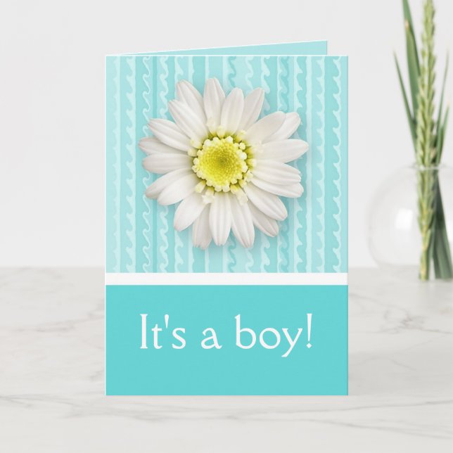Daisy and Stripes Baby Boy Birth Announcement (Front)