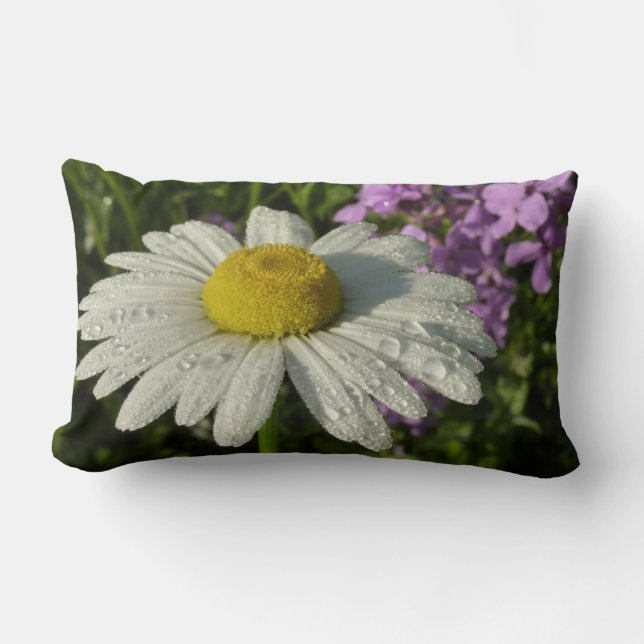 Daisy and Summer Lilac Wildflower Lumbar Cushion (Front)