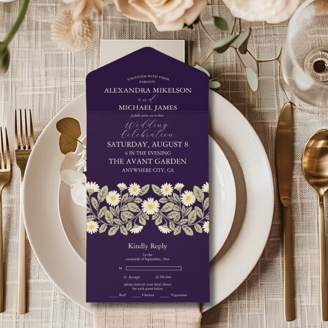 Daisy Art Nouveau Wedding All In One Invitation (Creator Uploaded)