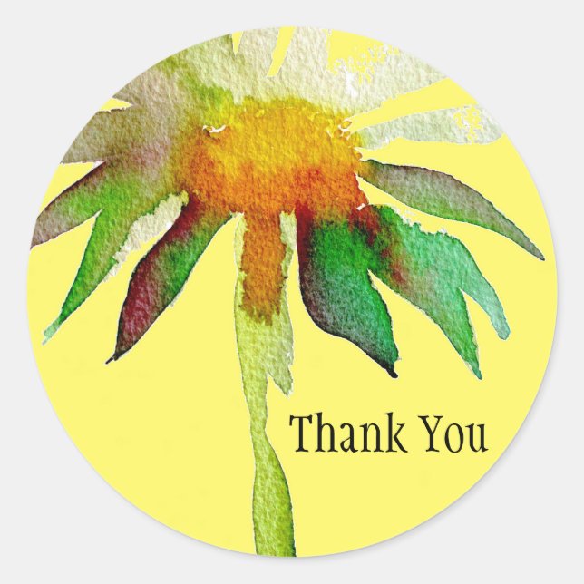Daisy Art yellow Thank You Classic Round Sticker (Front)