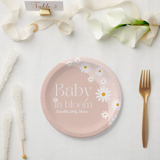 Daisy Baby in bloom Boho Girl Baby Shower Paper Plate (Wedding)