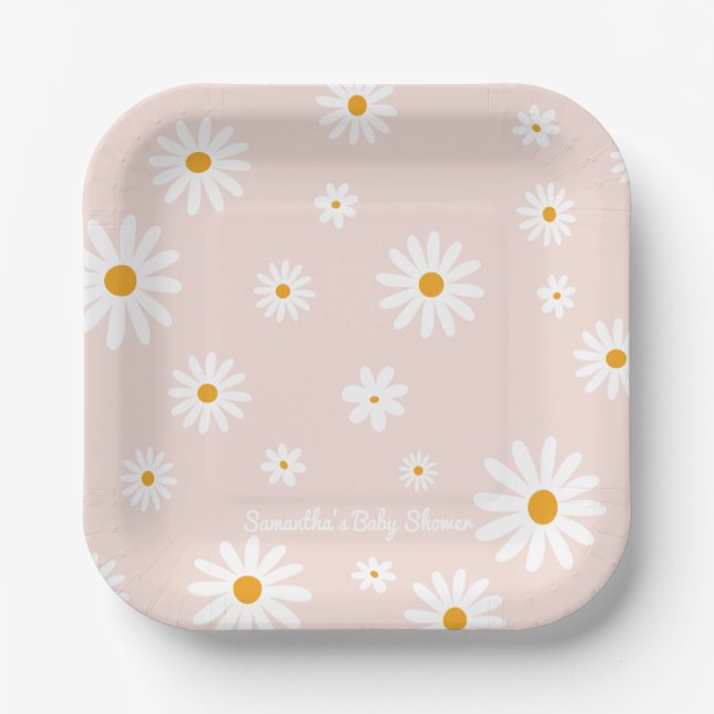 Daisy Baby in bloom Boho Girl Baby Shower  Paper Plate (Front)