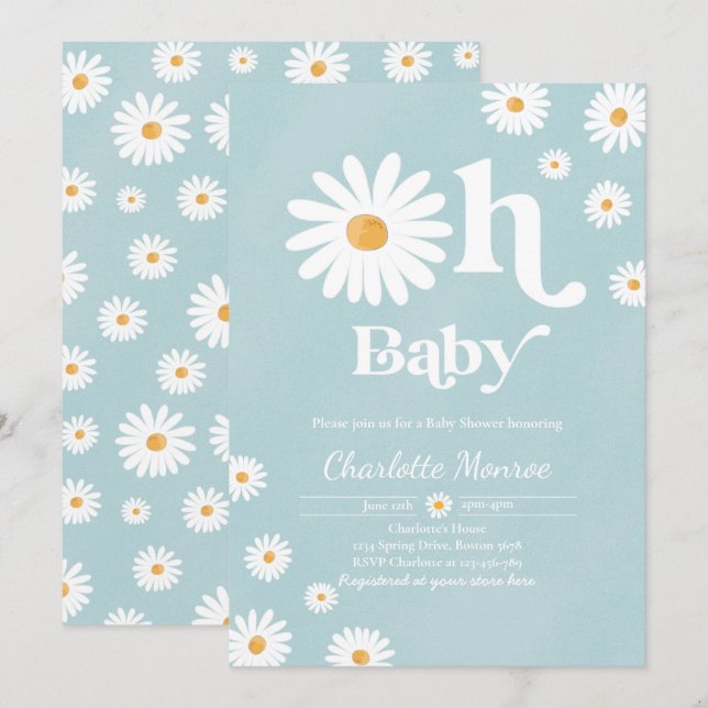 Daisy Baby Shower Bohemian Floral Chic Baby Shower Invitation (Front/Back)