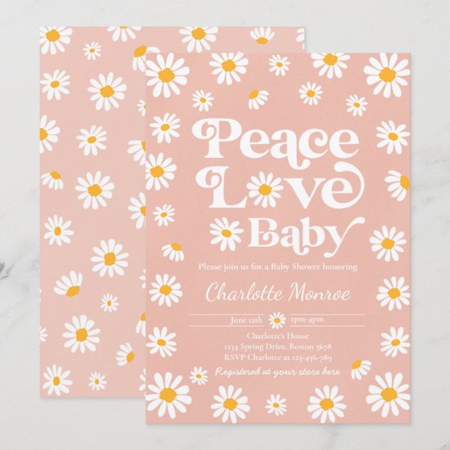 Daisy Baby Shower Bohemian Peace Love Baby Shower  Invitation (Front/Back)