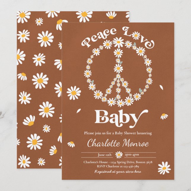 Daisy Baby Shower Bohemian Peace Love Baby Shower  Invitation (Front/Back)