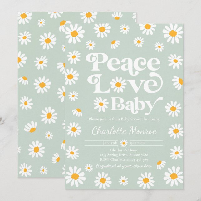 Daisy Baby Shower Bohemian Peace Love Baby Shower  Invitation (Front/Back)