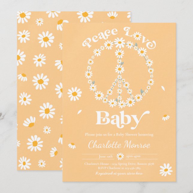 Daisy Baby Shower Bohemian Peace Love Baby Shower  Invitation (Front/Back)