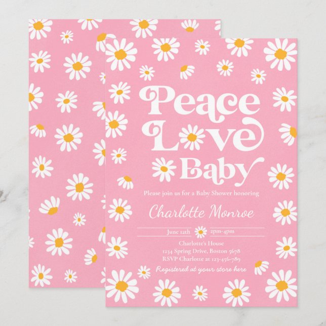 Daisy Baby Shower Bohemian Peace Love Baby Shower Invitation (Front/Back)