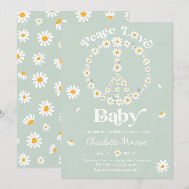 Daisy Baby Shower Bohemian Peace Love Baby Shower  Invitation (Front/Back)