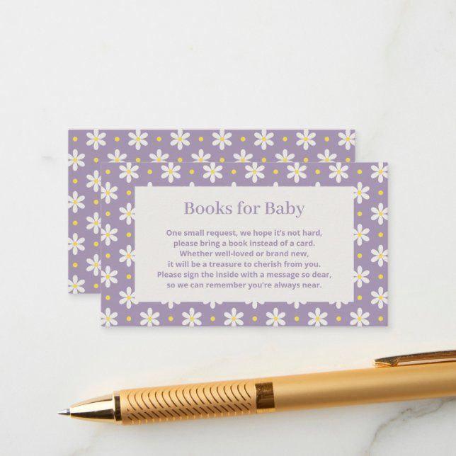 Daisy Baby Shower Book Request Enclosure Card (Front/Back In Situ)