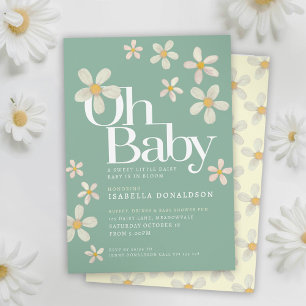 Daisy baby shower oh baby cream green invitations