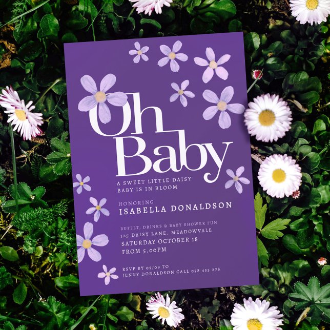 Daisy baby shower oh baby purple invitations (Creator Uploaded)