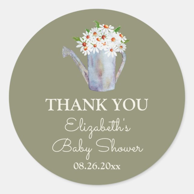 Daisy Baby Shower Thank You Classic Round Sticker (Front)