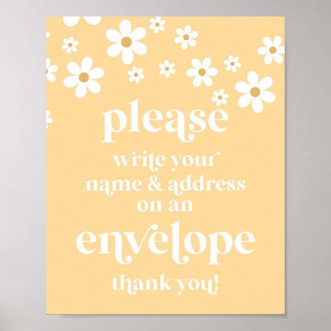 Daisy Baby Shower Write Your Name address Sign (Front)