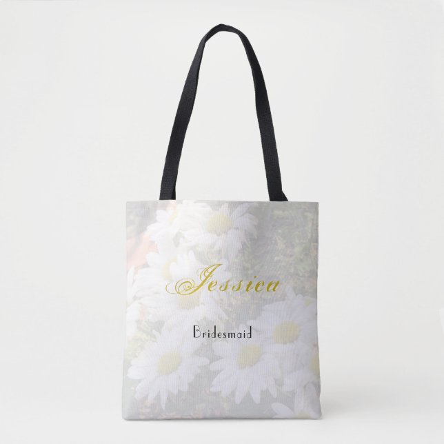 Daisy Background Yellow and Grey Bridesmaid Tote Bag (Front)