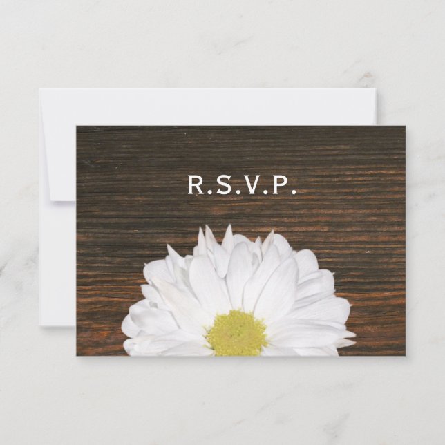 Daisy & Barnwood Rustic Wedding RSVP Card (Front)
