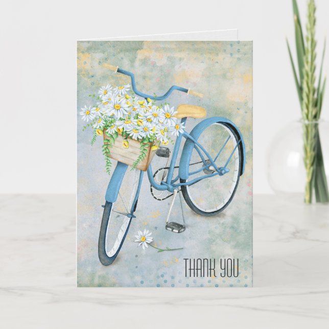 daisy basket on blue bike thank you card (Front)