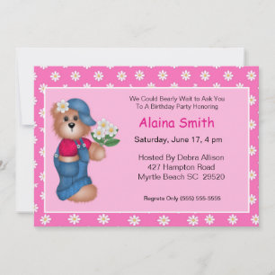 Daisy Bear Birthday Invitation