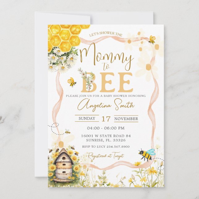Daisy Bee Garden Baby Shower Mummy To Bee Invitation (Front)