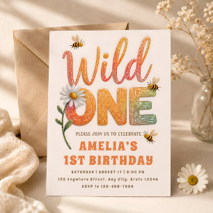 Daisy Bee Theme Girl Birthday Party Invitation