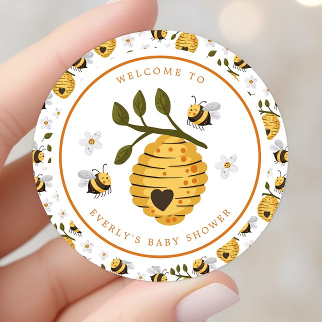 Daisy Beehive Bumblebee Bee Baby Shower Classic Round Sticker (Creator Uploaded)