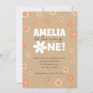 Daisy Beige First Birthday Invitation