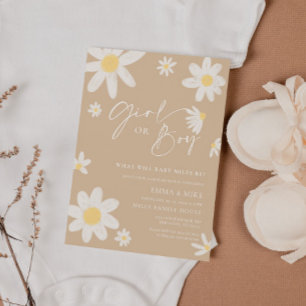Daisy Beige Girl or Boy Gender Reveal Invitation