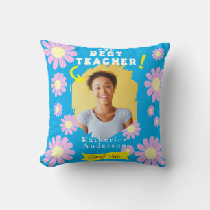 Daisy Best Teacher Photo Blue Cushion