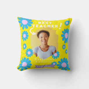 Daisy Best Teacher Photo Bright Yellow Cushion