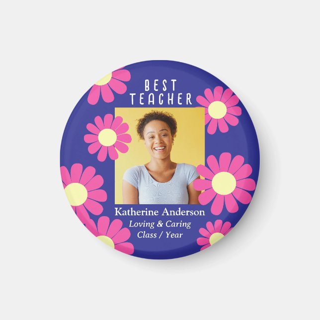 Daisy Best Teacher Photo Dark Purple Magnet (Front)