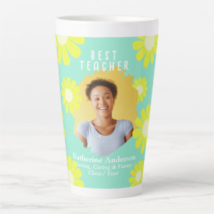 Daisy Best Teacher Photo Teal Button Latte Mug