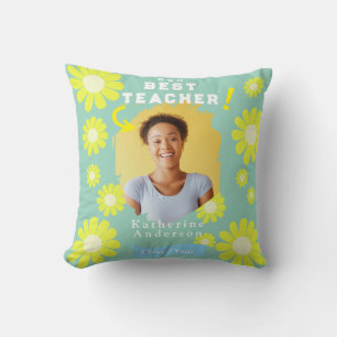 Daisy Best Teacher Photo Teal Cushion