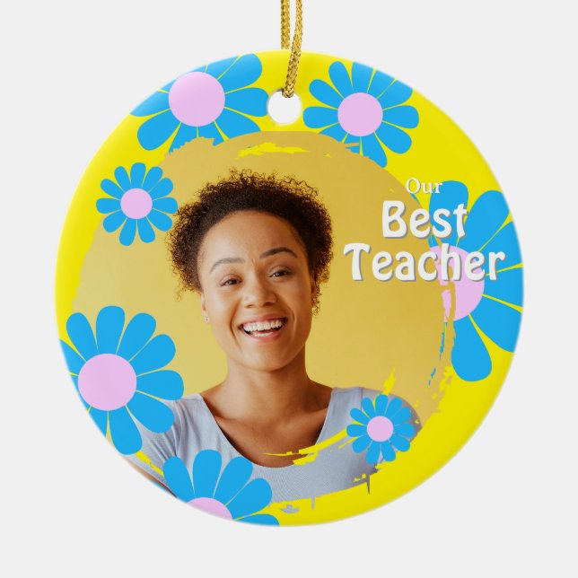 Daisy Best Teacher Yellow Ceramic Tree Decoration (Front)