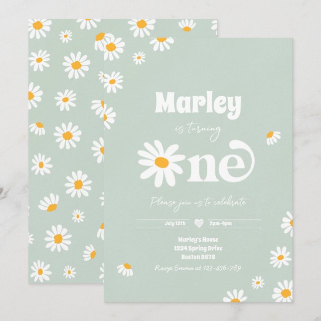Daisy Birthday Party Bohemian Floral 1st Birthday  Invitation (Front/Back)