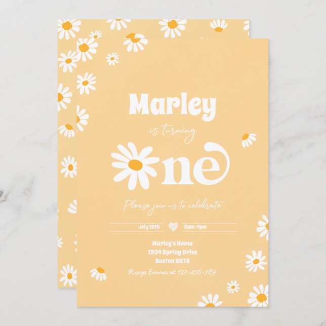 Daisy Birthday Party Bohemian Floral 1st Birthday  Invitation (Front/Back)