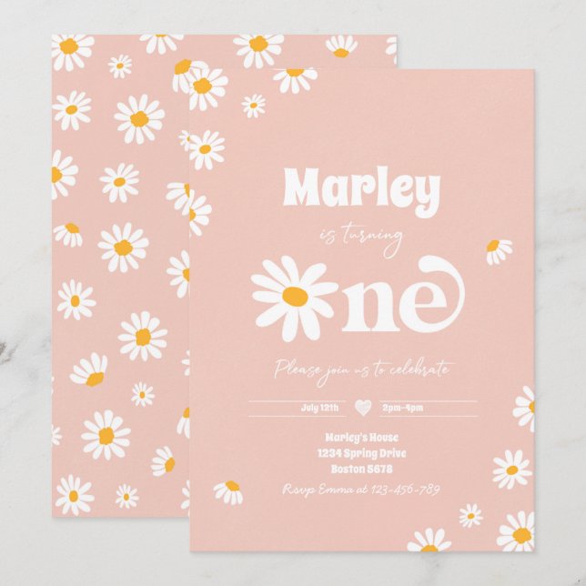 Daisy Birthday Party Bohemian Floral 1st Birthday Invitation (Front/Back)