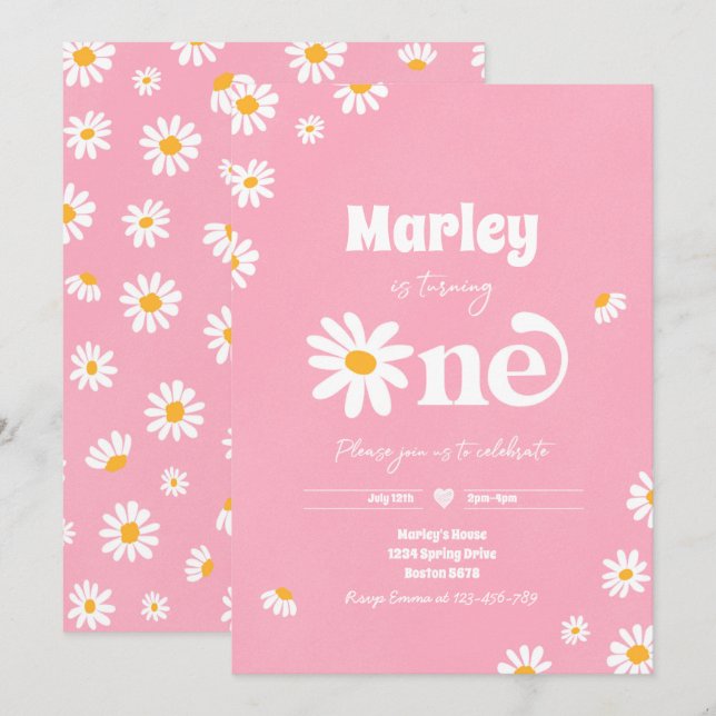 Daisy Birthday Party Bohemian Floral 1st Birthday  Invitation (Front/Back)