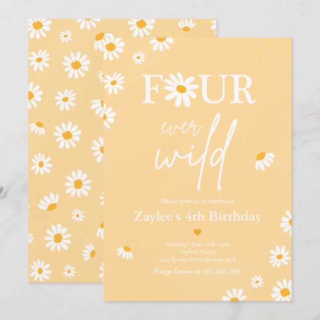 Daisy Birthday Party Bohmian Four Ever Wild Invitation (Front/Back)