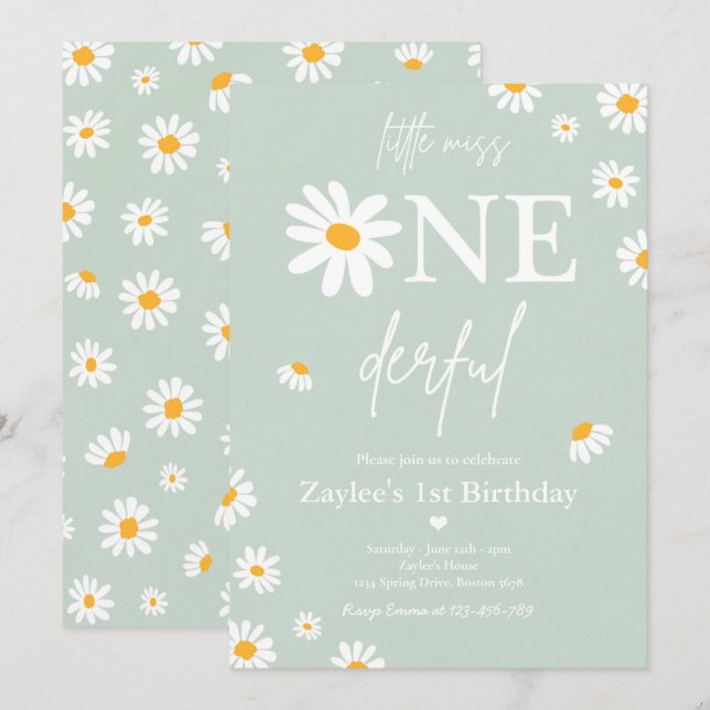 Daisy Birthday Party Bohmian Little Miss Onederful Invitation (Front/Back)