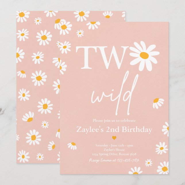 Daisy Birthday Party Bohmian Two Wild 2nd Birthday Invitation (Front/Back)