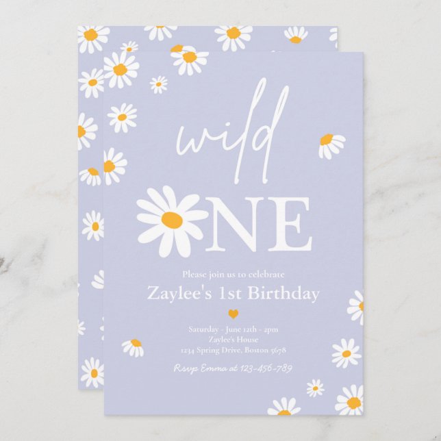 Daisy Birthday Party Bohmian Wild One 1st Birthday Invitation (Front/Back)
