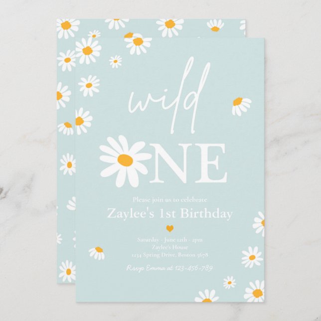 Daisy Birthday Party Bohmian Wild One 1st Birthday Invitation (Front/Back)