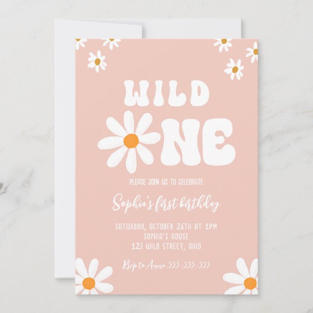 Daisy Birthday Party Bohmian Wild One 1st Birthday Invitation (Front)