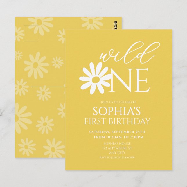 Daisy Birthday Party Bohmian Wild One 1st Birthday Postcard (Front/Back)