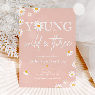 Daisy Birthday Party Bohmian Young Wild And Three Invitation